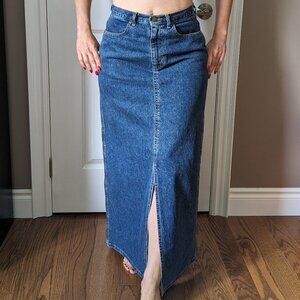 Vintage Eddie Bauer Maxi Denim Skirt with Slit on the front